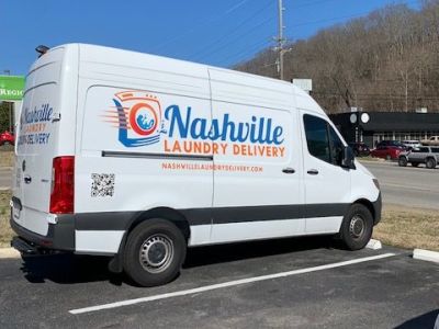 Laundry pickup van providing services to businesses who sign up